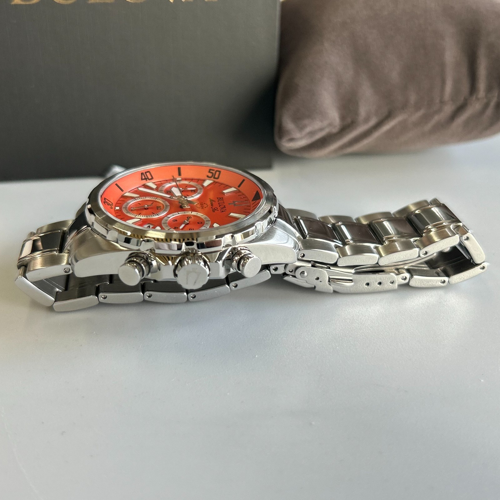 Bulova 96B395 Marine Star Orange Dial Men’s Chronograph Quartz Watch Stainless
