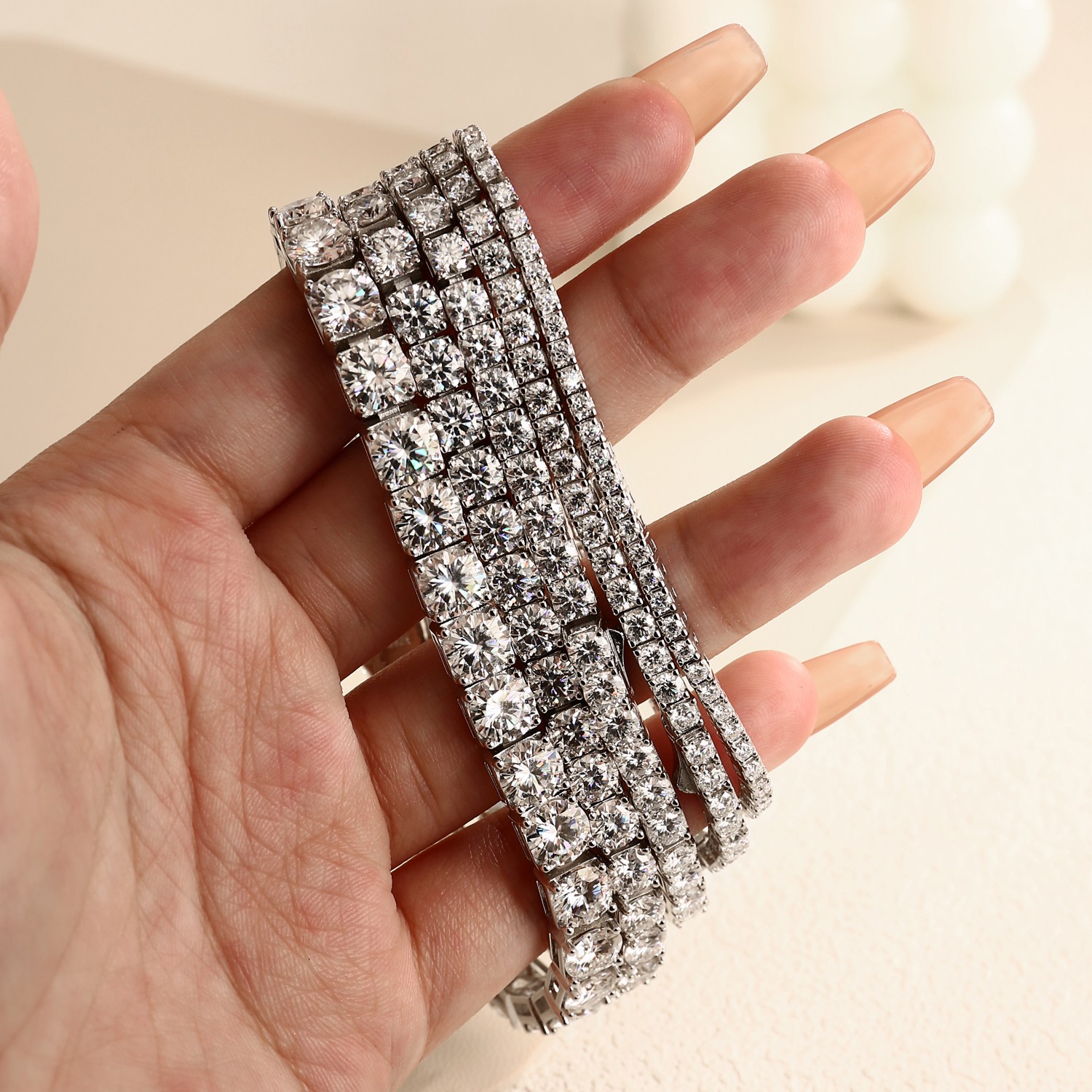 2-6.5mm Round Moissanite Tennis Chain Bracelet 925 Sterling Silver PASSES TESTER