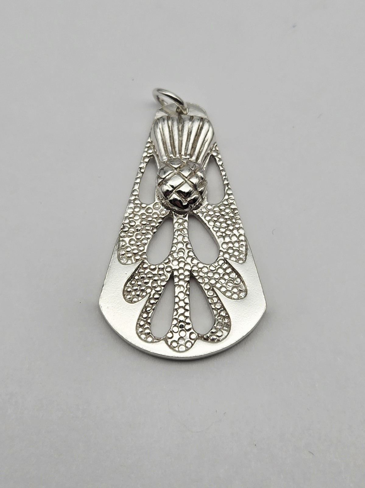 Vintage Sterling Silver Scottish Milk Thistle Floral Scroll Drop Pendant – 13.0g