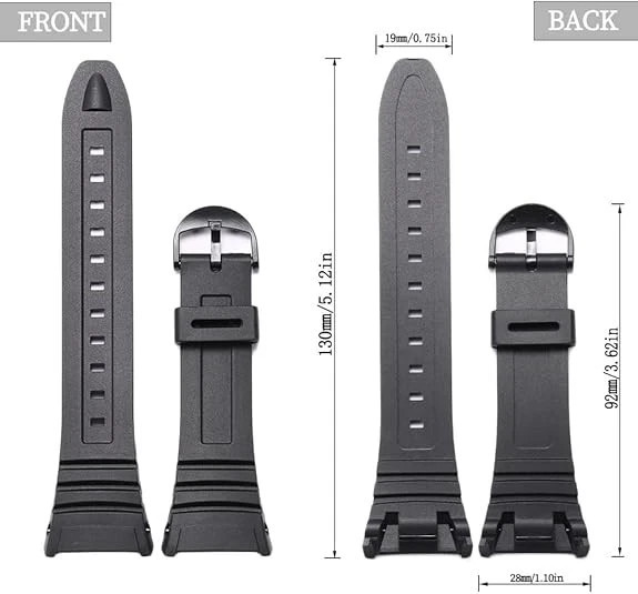 Resin Replacement Watch Band Compatible with Casio W-96H Mens Black Resin Strap