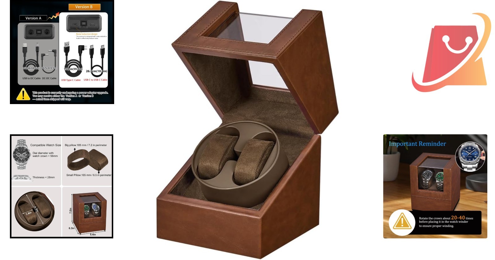 Watch Winder for Automatic Watches Double Quiet Motor USB Power Gift