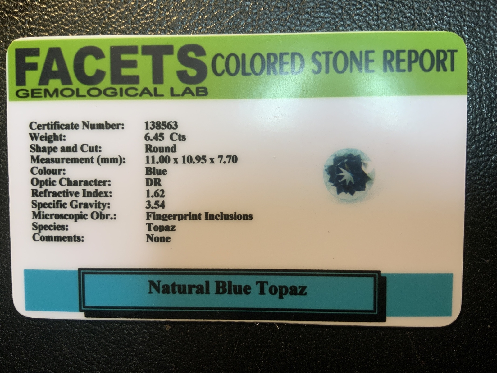 6.45 Cts Certified Natural Round Cut Blue Topaz
