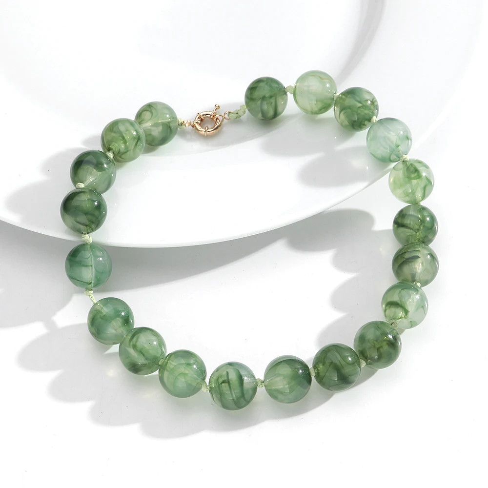 Handmade Resin Bead Choker Necklace Vintage Round Rope Chain Jewelry Women