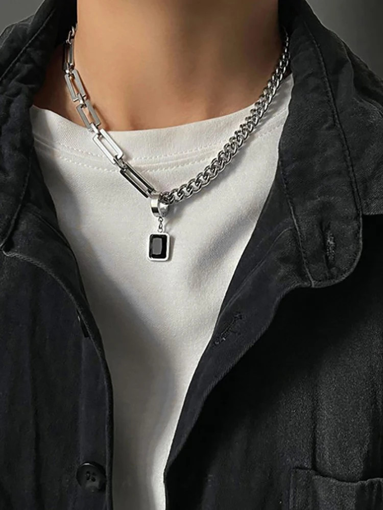 Hip Hop Stainless Steel Cross Necklace for Women Men Punk Double Layer Splicing