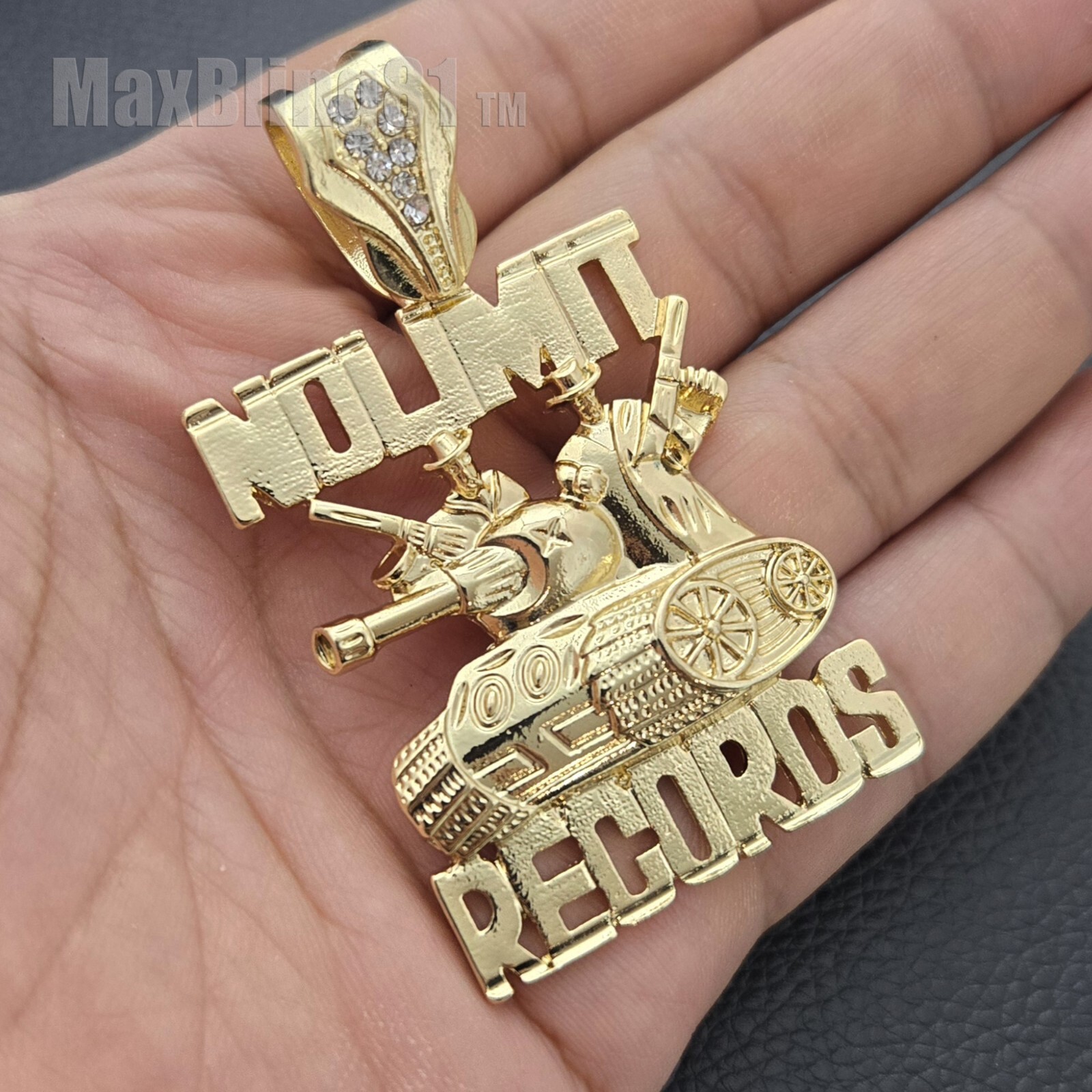 Men’s NO LIMIT RECORDS Tank Pendant & Iced CZ Cuban Chain Hip Hop Style Necklace