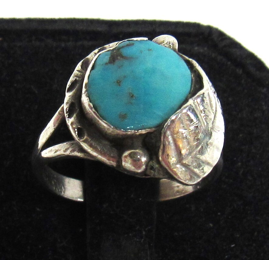 Molly & Bob Lincoln Vintage Sterling Silver Turquoise Feather Ring Sz 7 ML 1970s