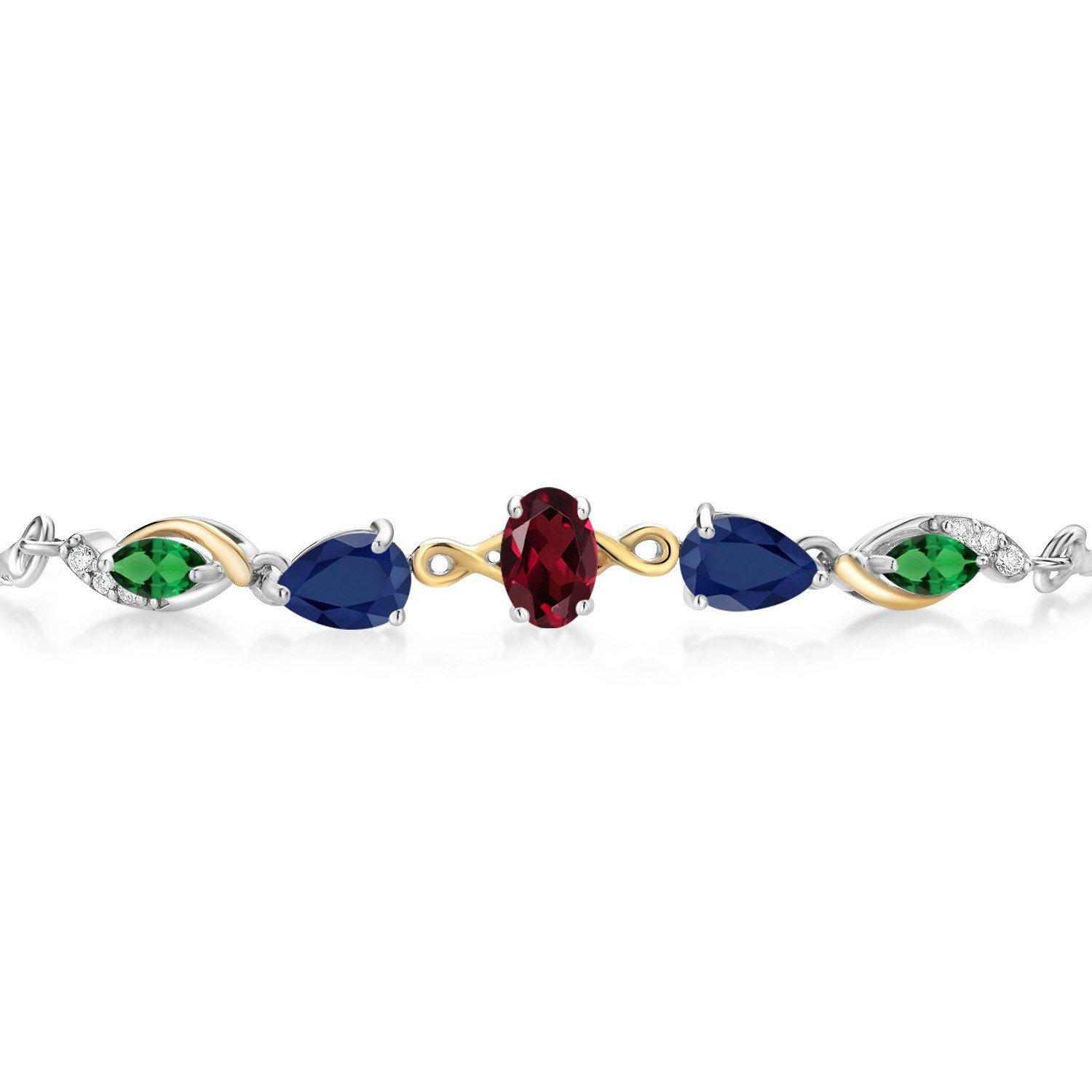 925 Silver and 10K Yellow Gold Rhodolite Garnet Sapphire Nano Emerald and Lab