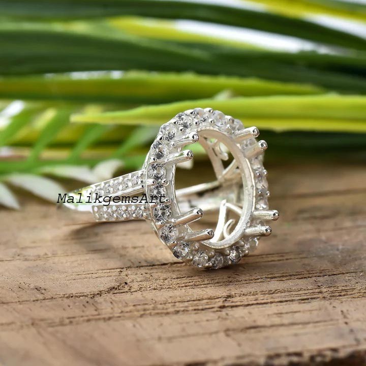 Oval Shape Semi Mount Ring 925 Sterling Silver CZ Setting Blank Stone Ring #554