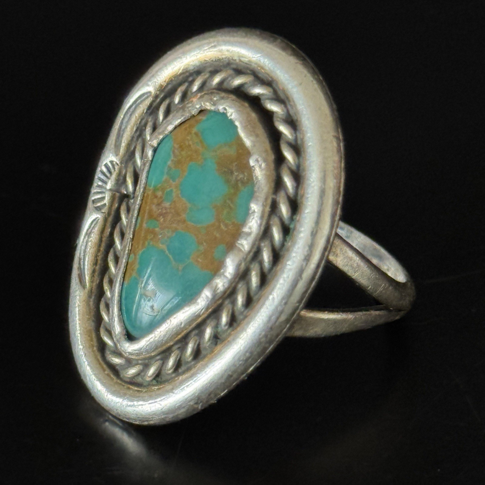 Vintage Navajo Sam P Stamped Sterling Silver 925 Turquoise Ring Size 10
