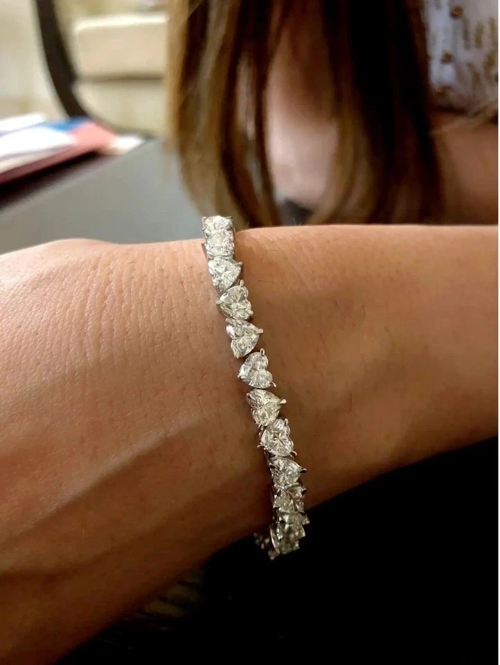 25 Ct Heart Cut Created Diamond Women Tennis Bracelet 14K White Gold Plated 7.5″
