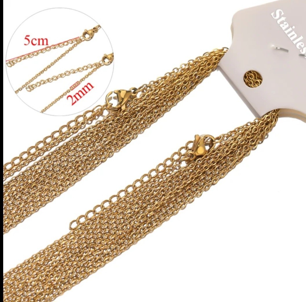 Gold-Plated Stainless Steel Chain Necklace 45+5 cm 2mm Unisex Daily Decor