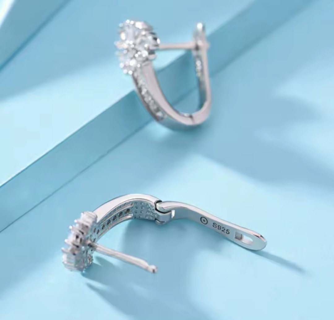 Sterling Silver Zicron Crystal Flower Earrings Stamped