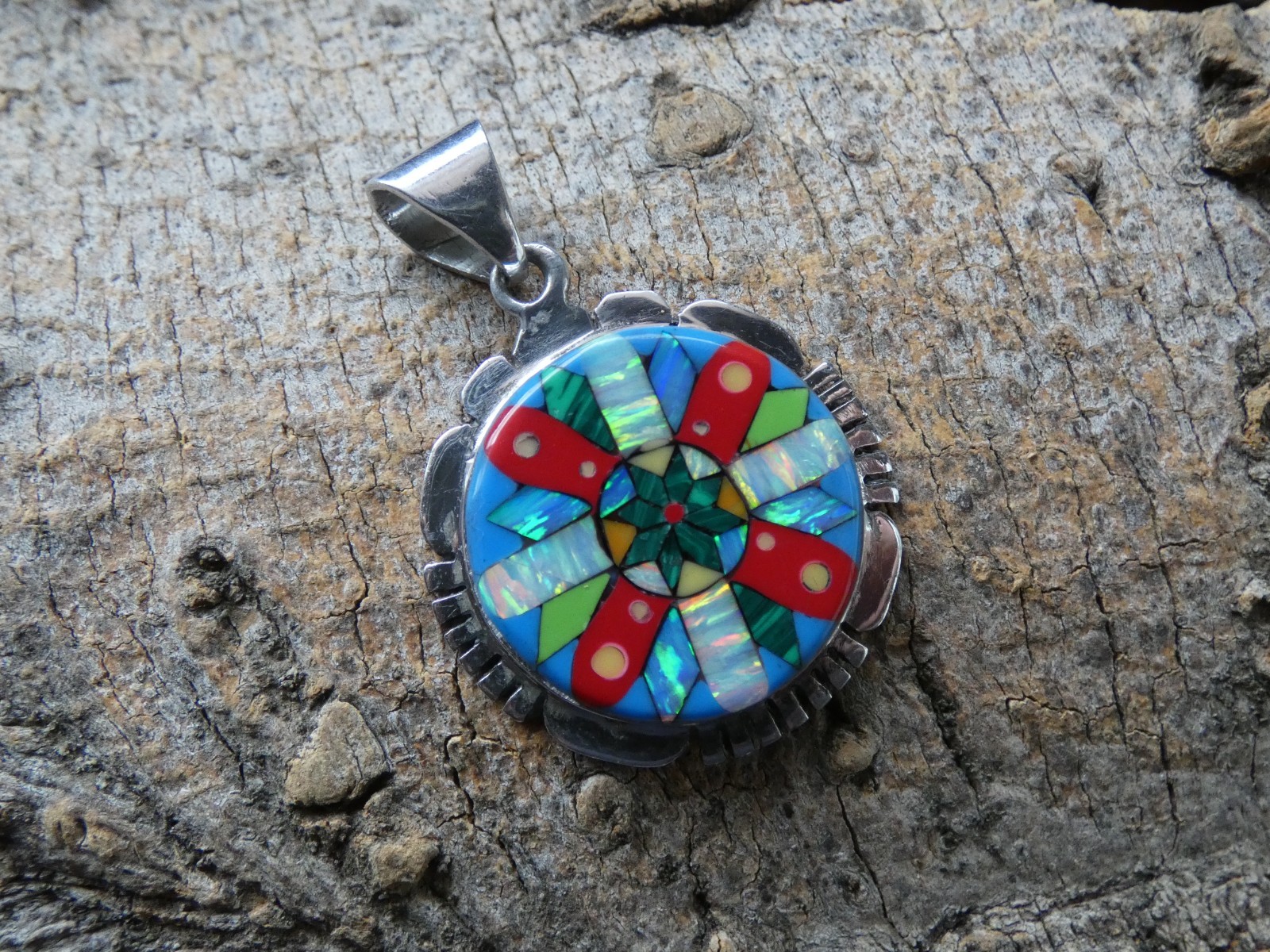 Colorful Micro Inlay Gemstone Mix Sterling Silver Aluminum Alloy Pendant AT8