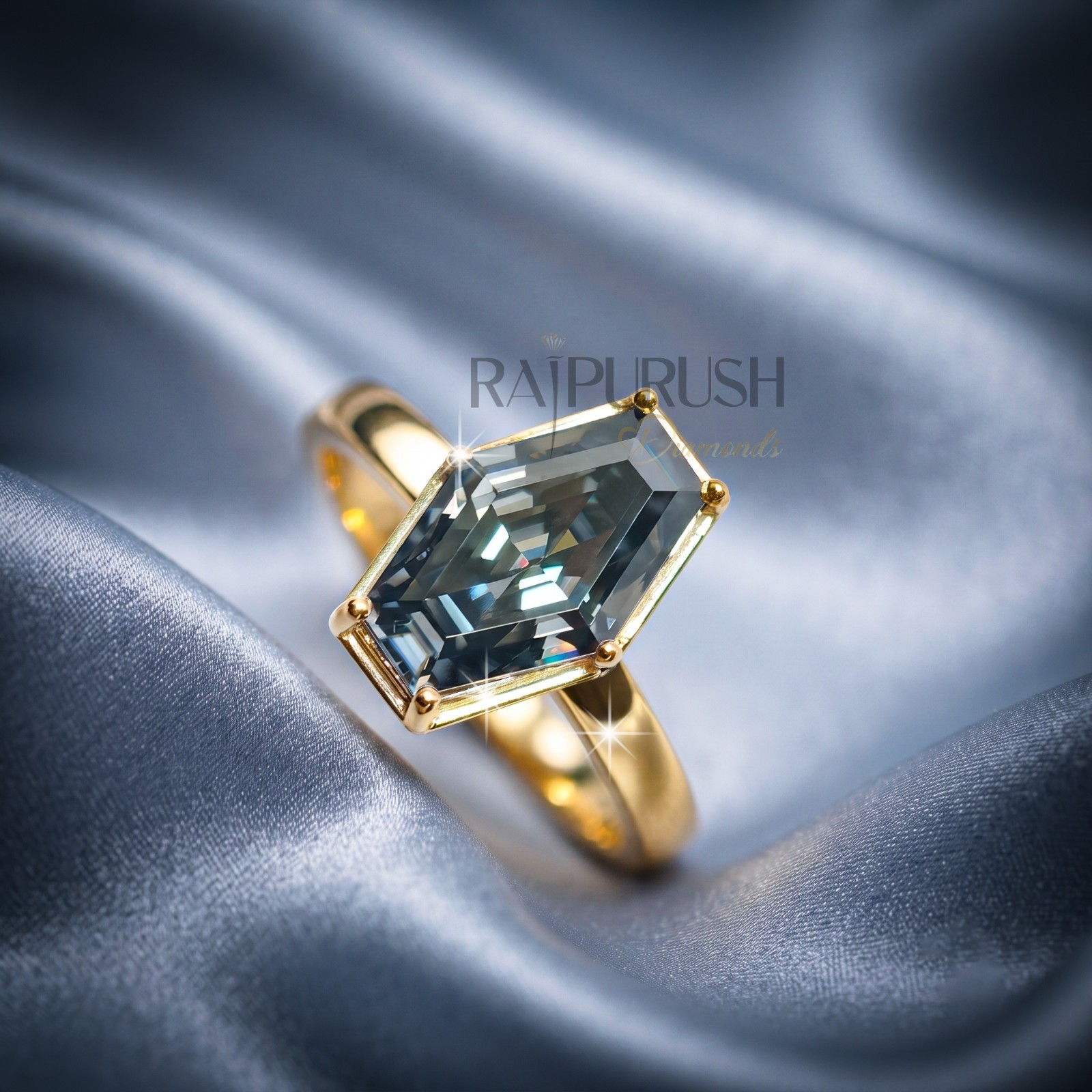 Hexagon Dark Grey Moissanite Engagement Ring 925 Silver Gold Plated Women Gift