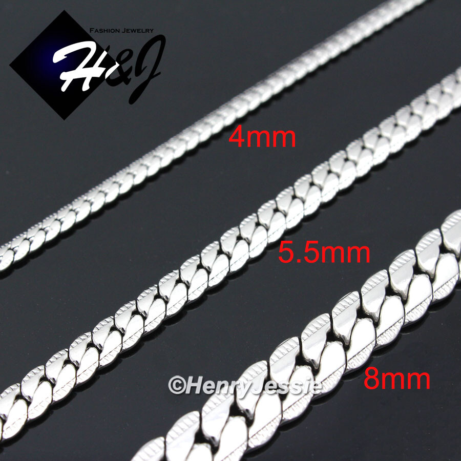 18-40″MEN Stainless Steel 4/6/8mm Silver Diamond Cut Miami Curb Chain Necklace