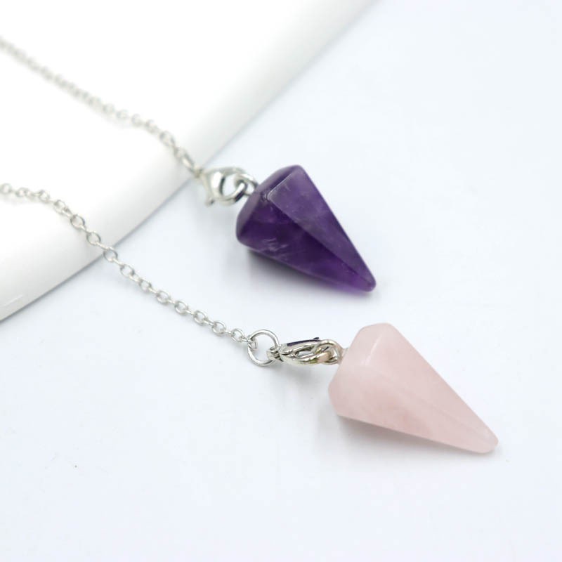 Crystal Natural Gemstone Healing Energy Cone Hexagonal Point Pendulum Pendant