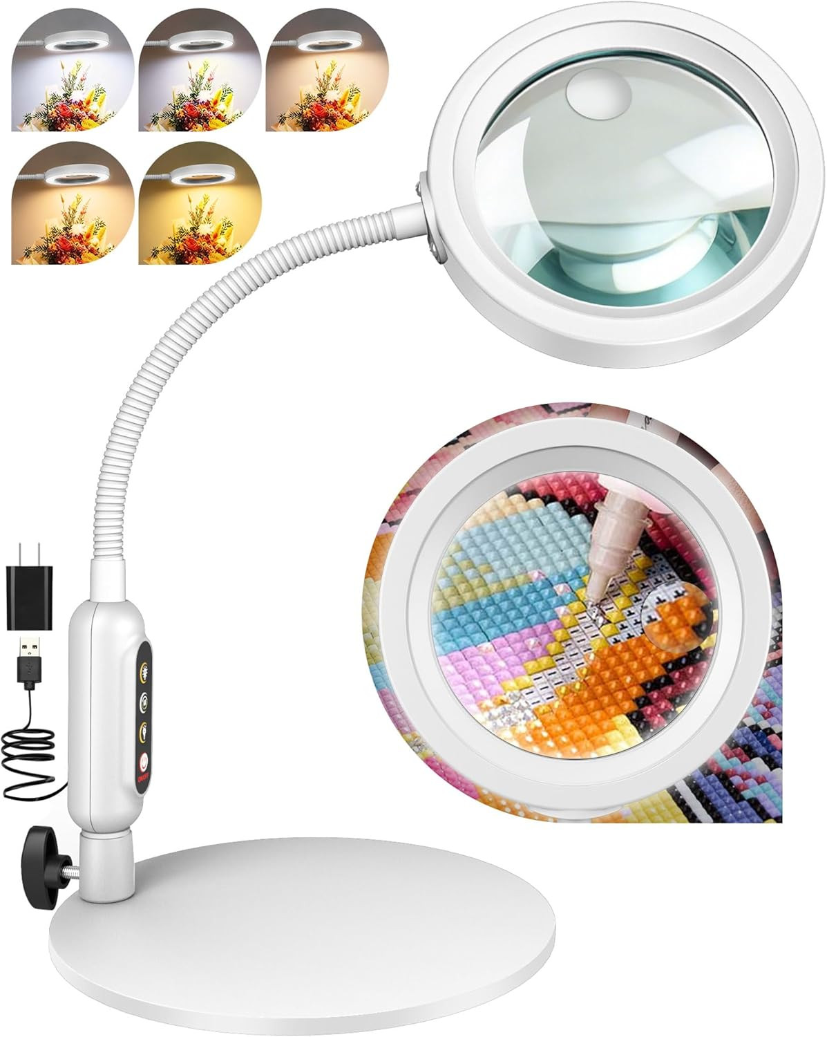 Magnifying Glass with Light and Stand, 5 Color Modes Stepless Dimmable, Optical