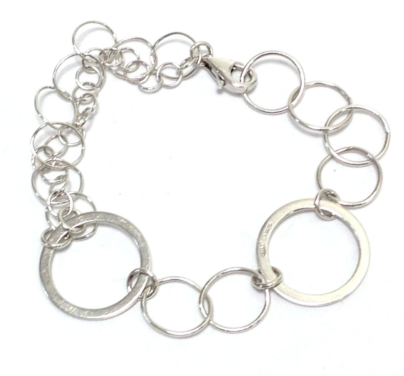 Frederic Duclos Signed Sterling Silver Interlocking Circle Link Bracelet 7-1/2″