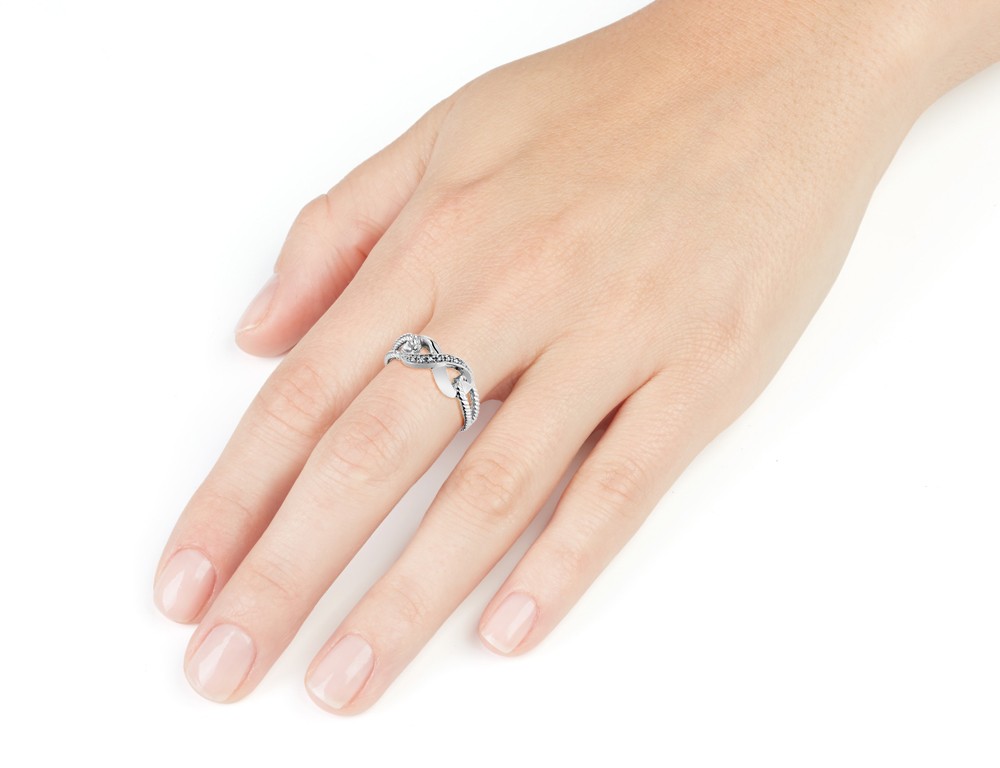 10K White Gold Infinity Promise Ring with Accent Diamonds