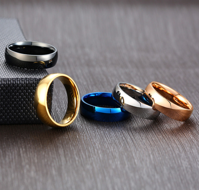 6MM Silver Gold Blue Black Plated Stainless Steel Men Women Ring Band Size 5-13