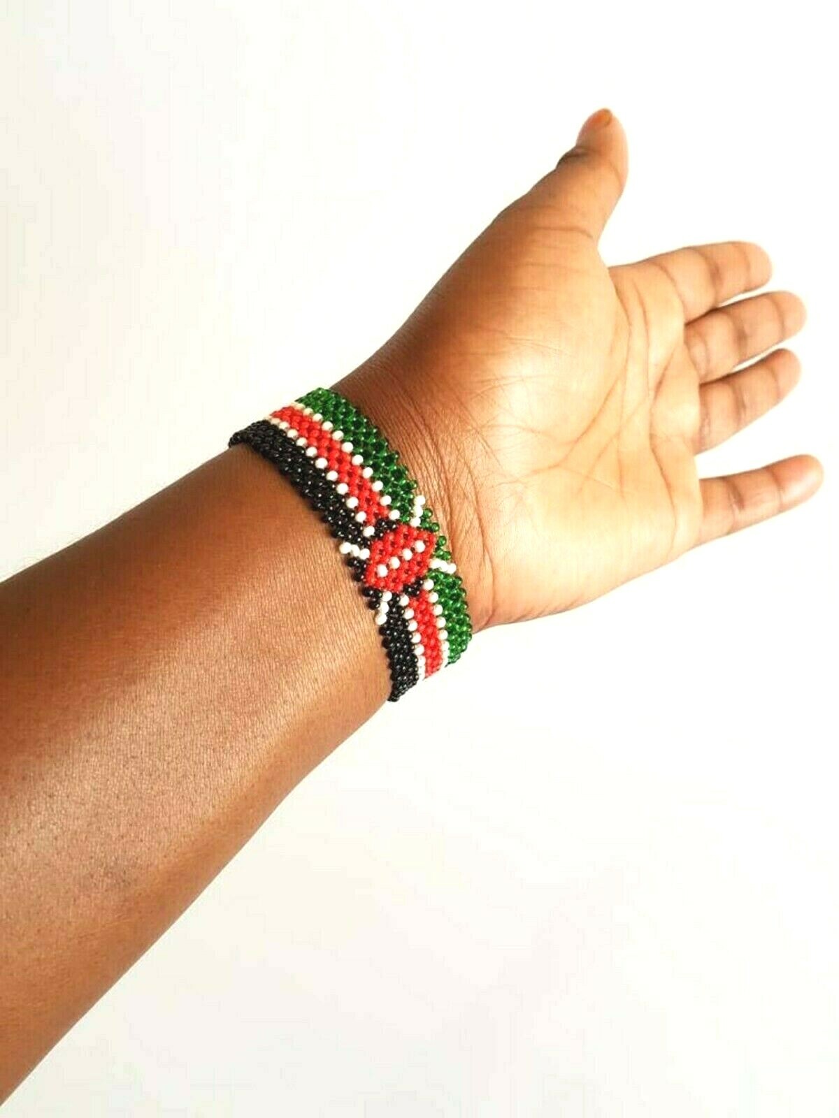 Wrist Band Bracelet Maasai Beaded Kenyan Flag African Men’s sizes L Fun 8 x0.4″”