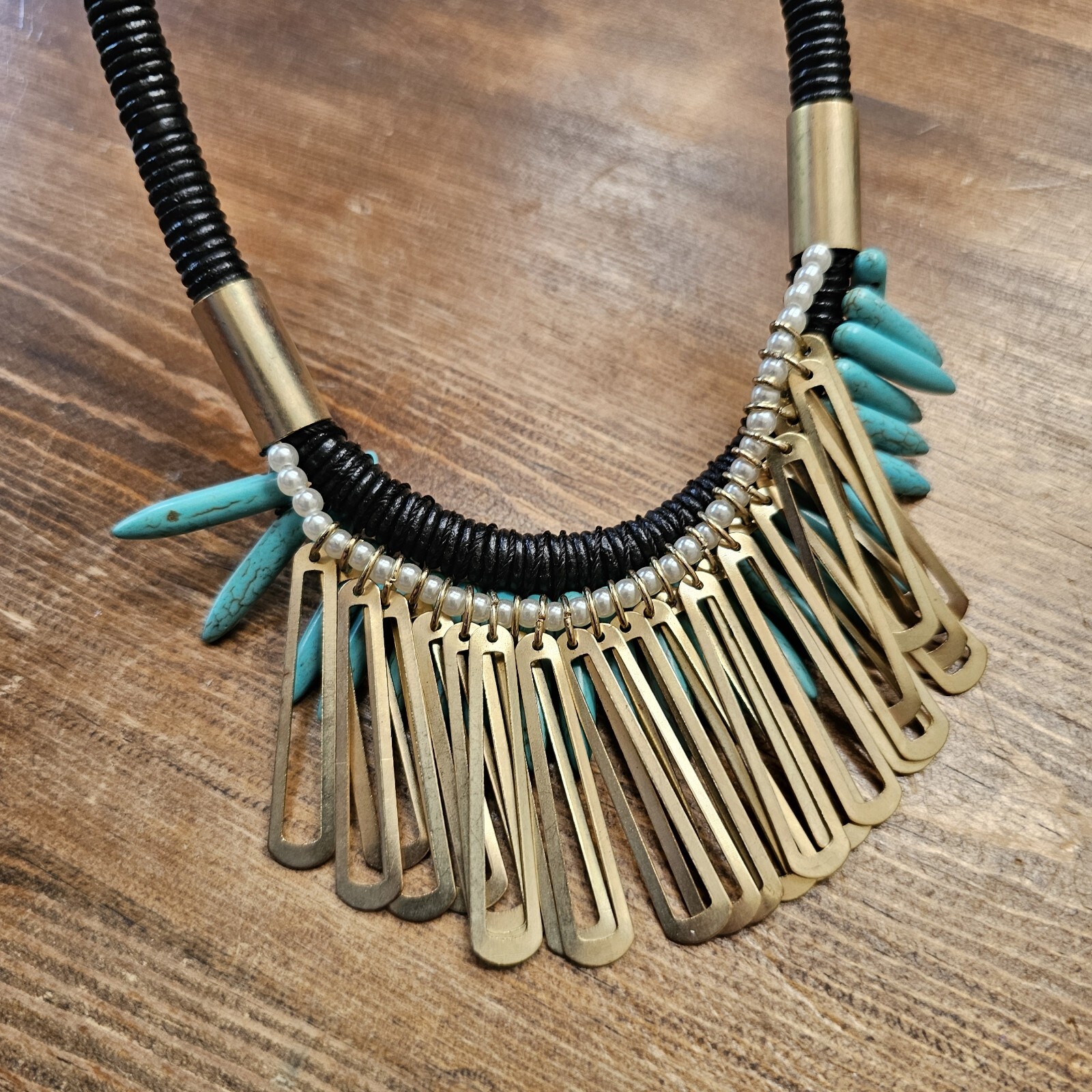 Spike Turquoise Faux Stones Necklace Tribal Statement Piece