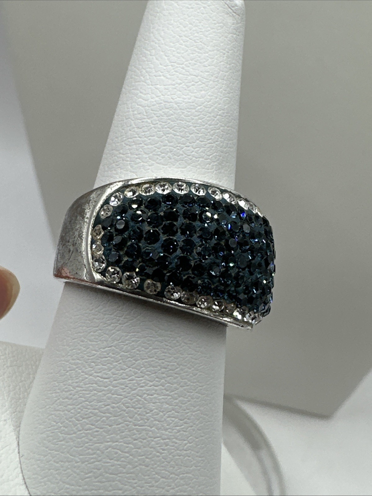 Silver Tone Jacmel JCM Brass Crystal Domed Pave Pageant Ring Sz 8
