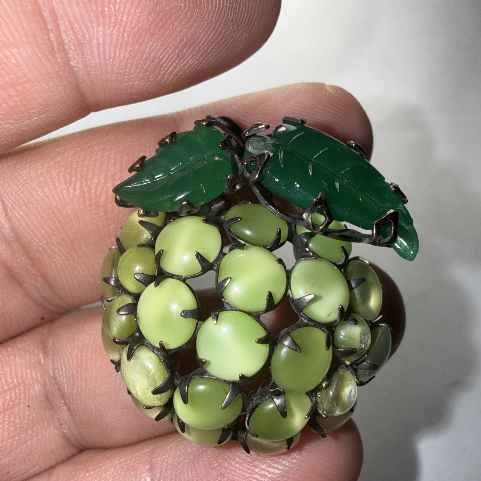 Brooch Pin Schreiner New York “Fantasy Lime” or “Green Strawberry” Unsigned Rare
