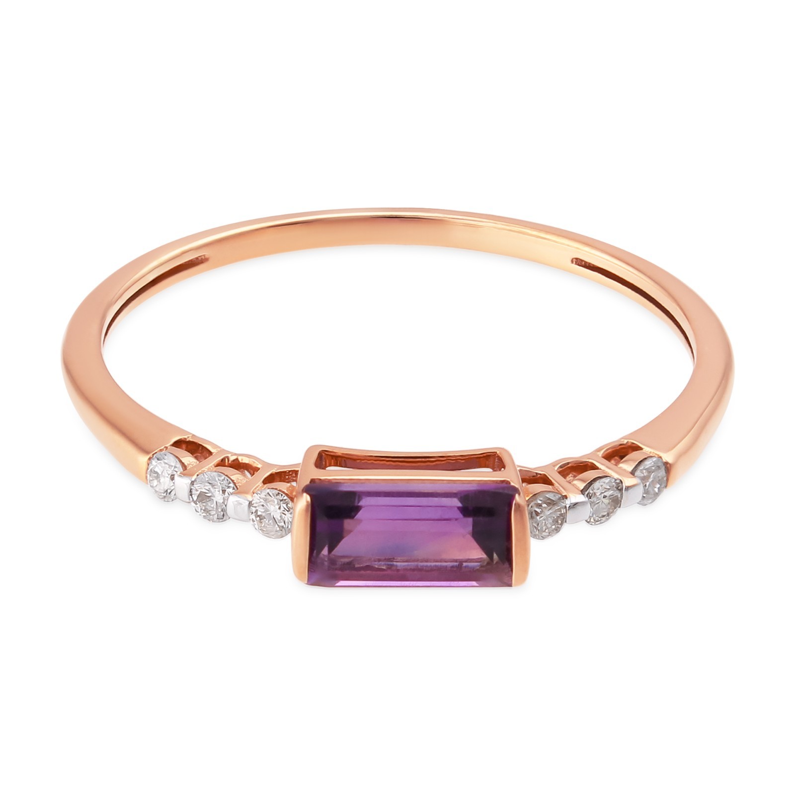 0.35 Tcw Emerald Cut Amethyst Diamond East West Bezel Ring 9K Yellow Gold Gift