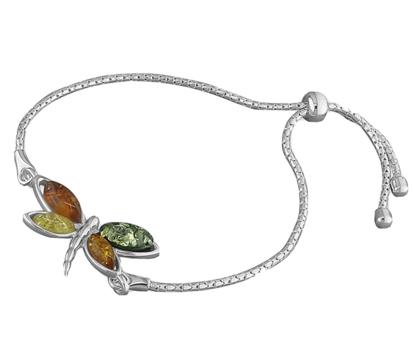 Amber Dragonfly Bracelet Sterling Silver Slider Free Box UK Supplier