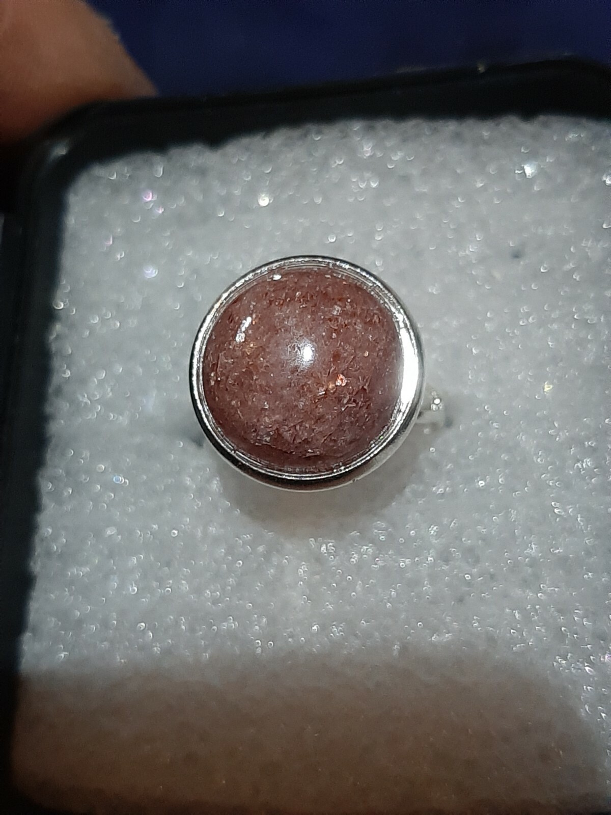 Pink Mica Ring 14mm gem stone stainless steel adjustable any size fits all