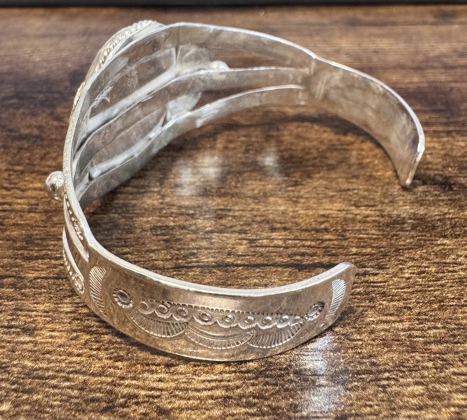 Sterling Silver Petrified Wood Cuff Bracelet – Vtg Southwestern Fred Harvey Era