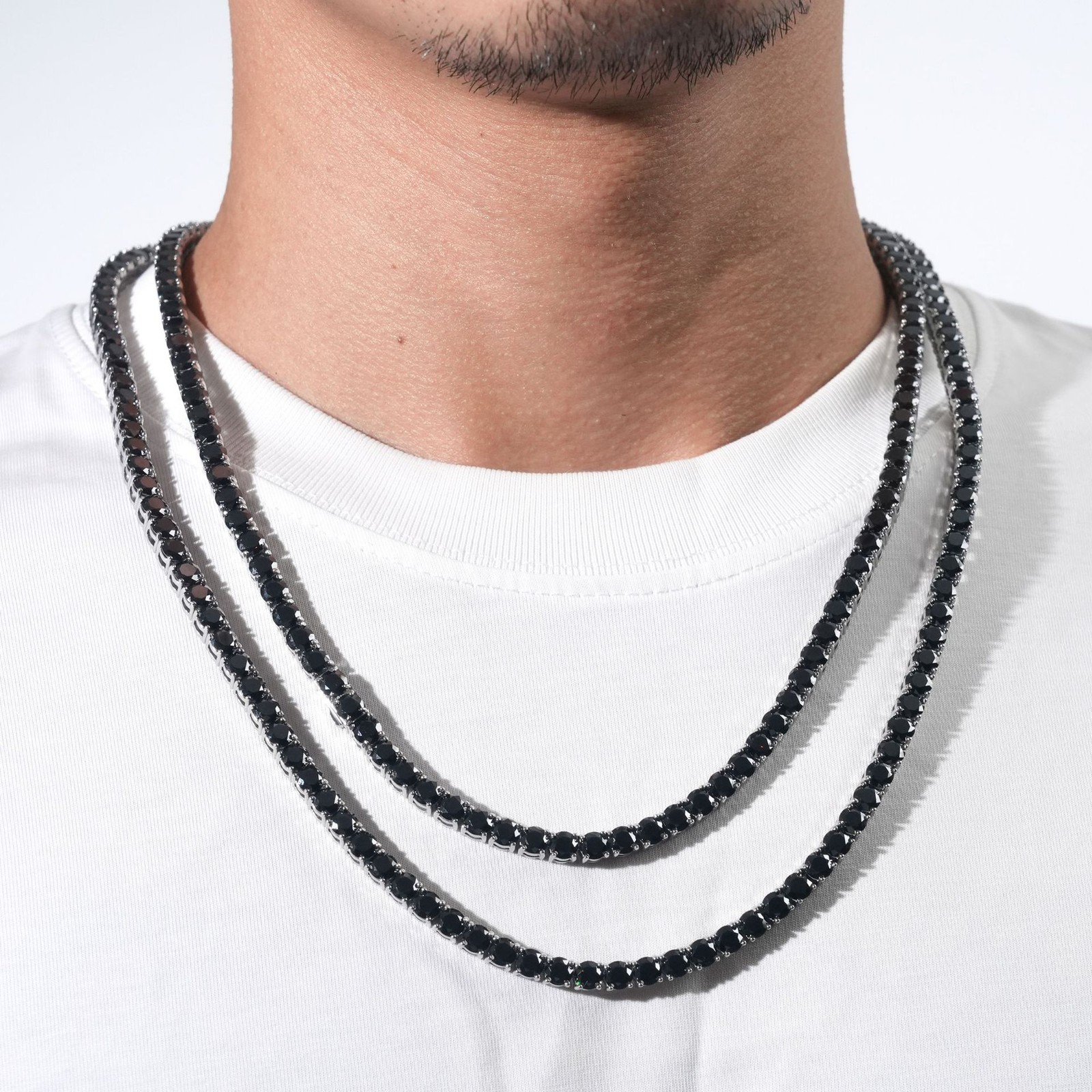 New 4-5mm Black Moissanite Tennis Chain 316L Stainless Steel Bracelet Necklace