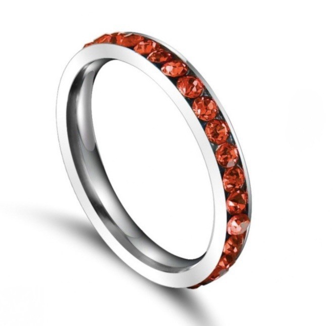 Dazzling Stainless Steel Orange Zircon Inlay Eternity Band Ring Size 11