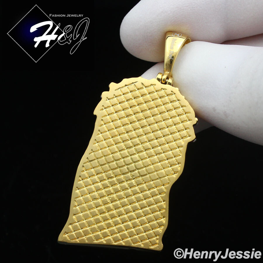 18″-40″MEN Stainless Steel 5mm Gold Plated Cuban Chain CZ Jesus Face Pendant*133