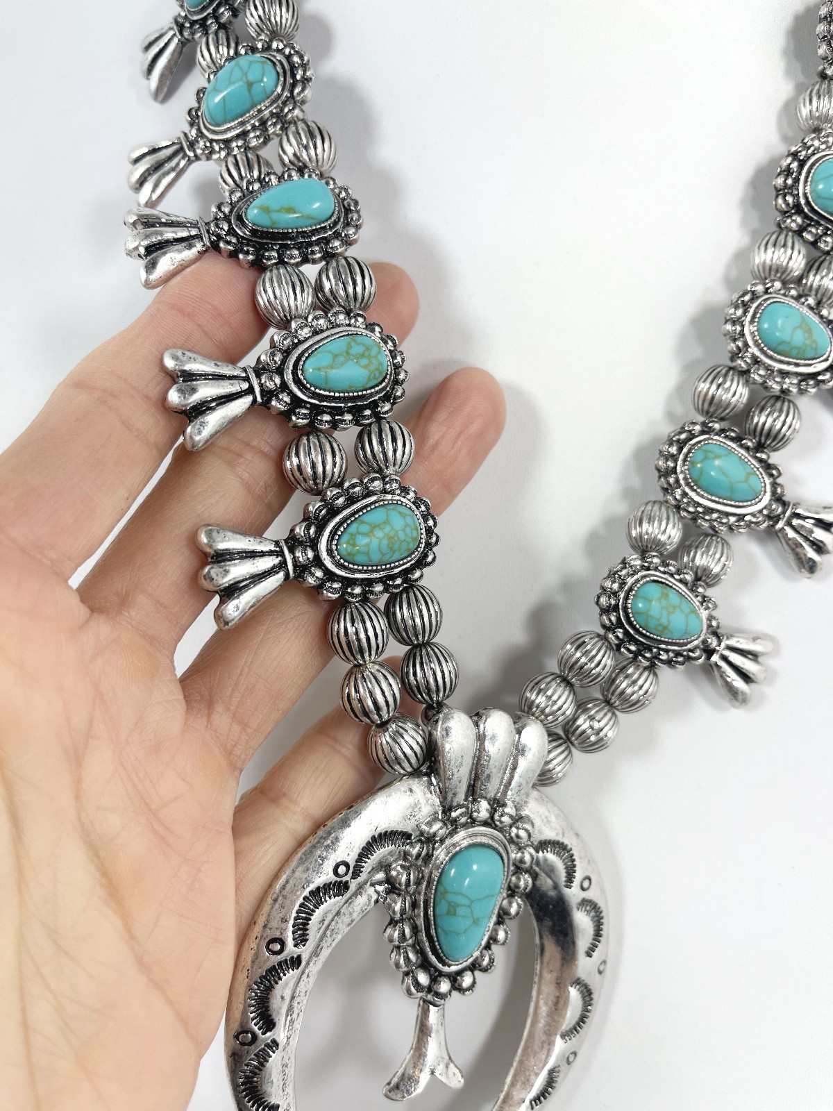 Squash Blossom Naja Pendant Necklace Earrings Set Southwestern Statement Boho