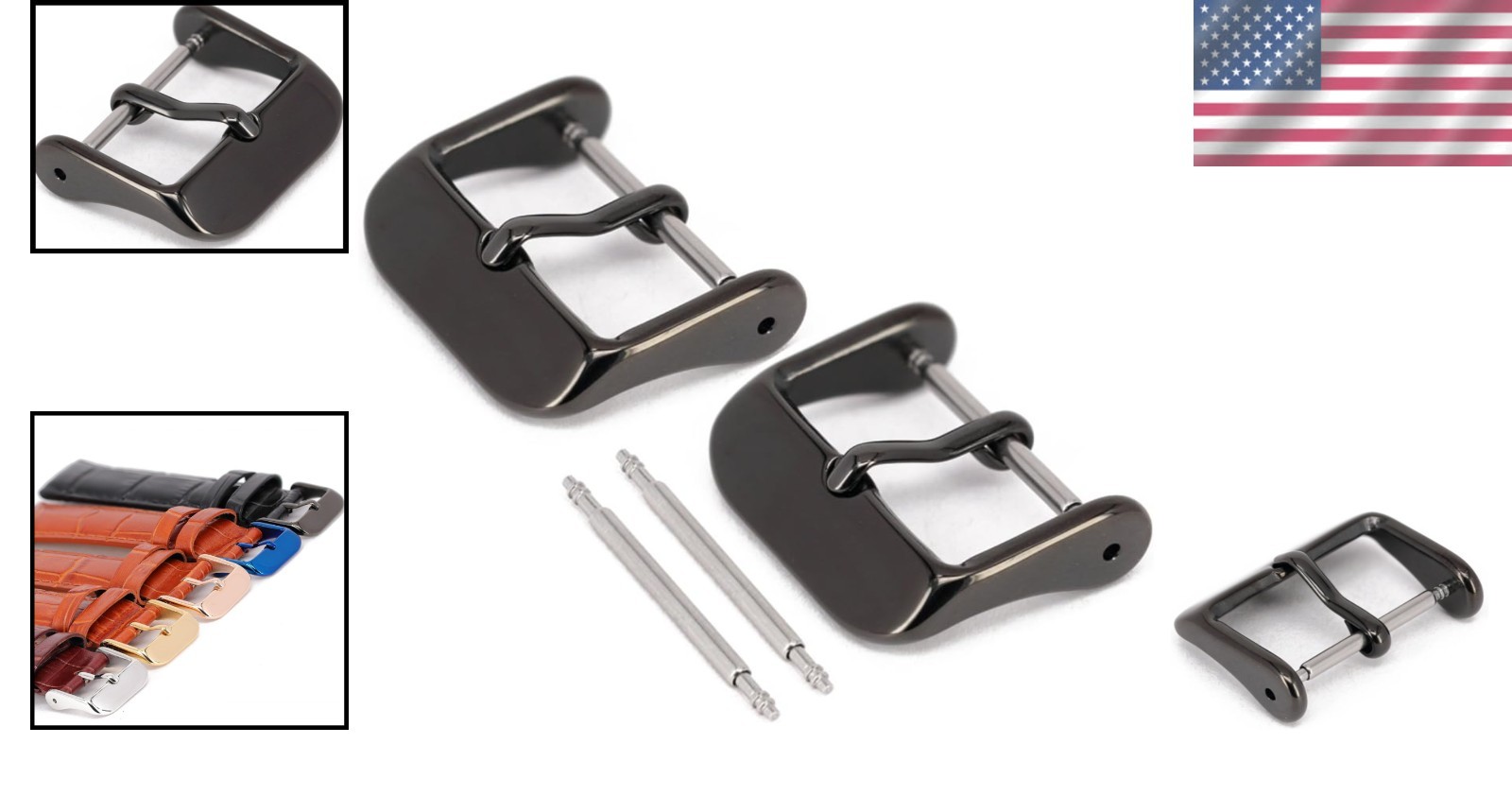 Black Stainless Steel Watch Buckles 22mm Easy Install 2 Pack with Spring Bar