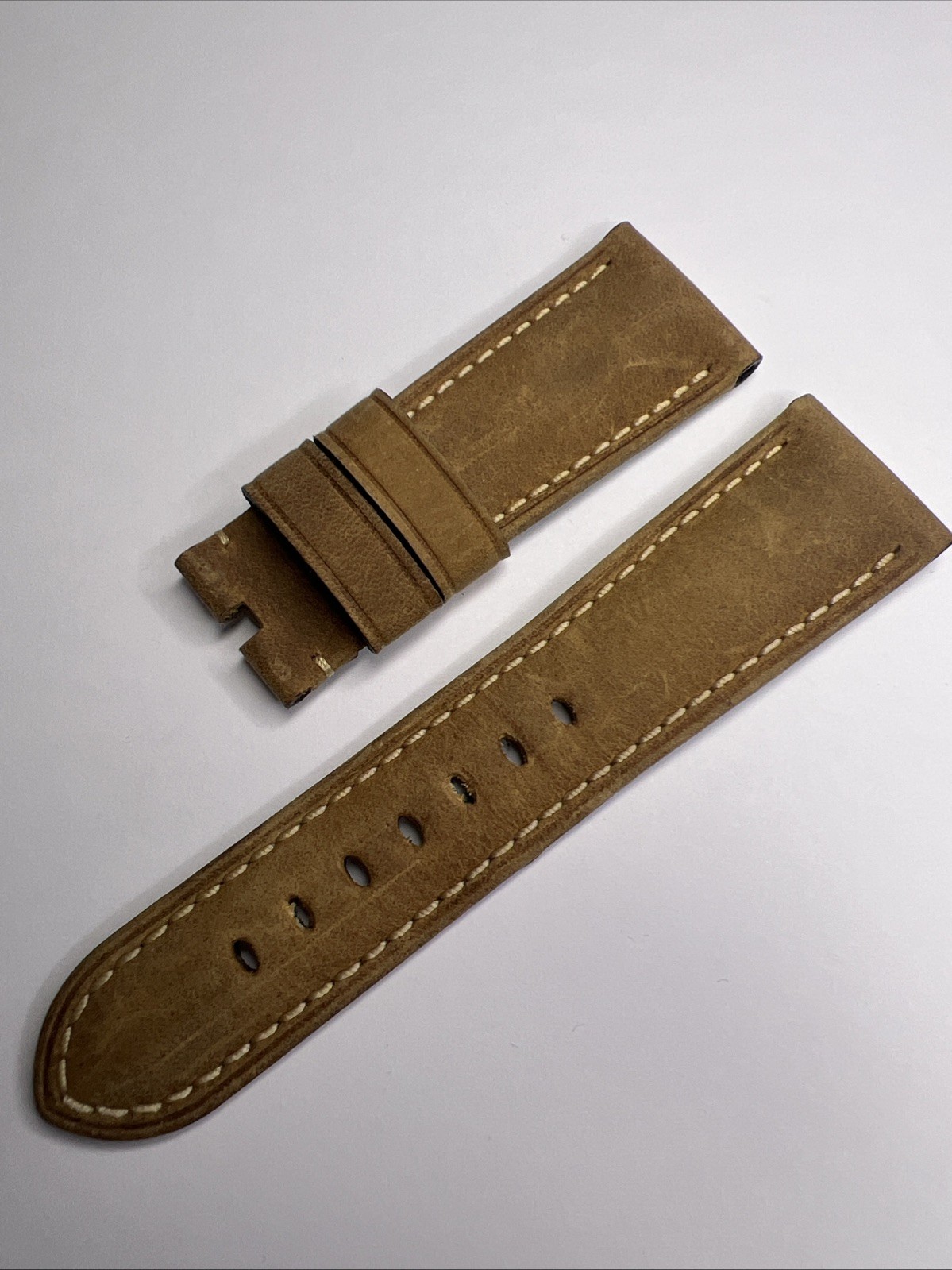 Panerai 26mm x 22mm Tan Light Brown Leather Strap Band w/ Ivory Stitching