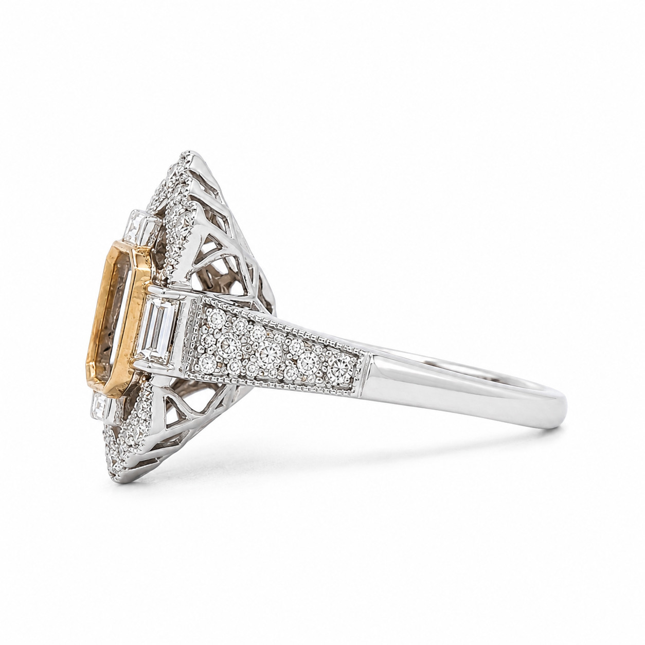 Semi-Mount Art Deco Ring with 0.82 cttw Natural Diamond, Solid 14K White Gold