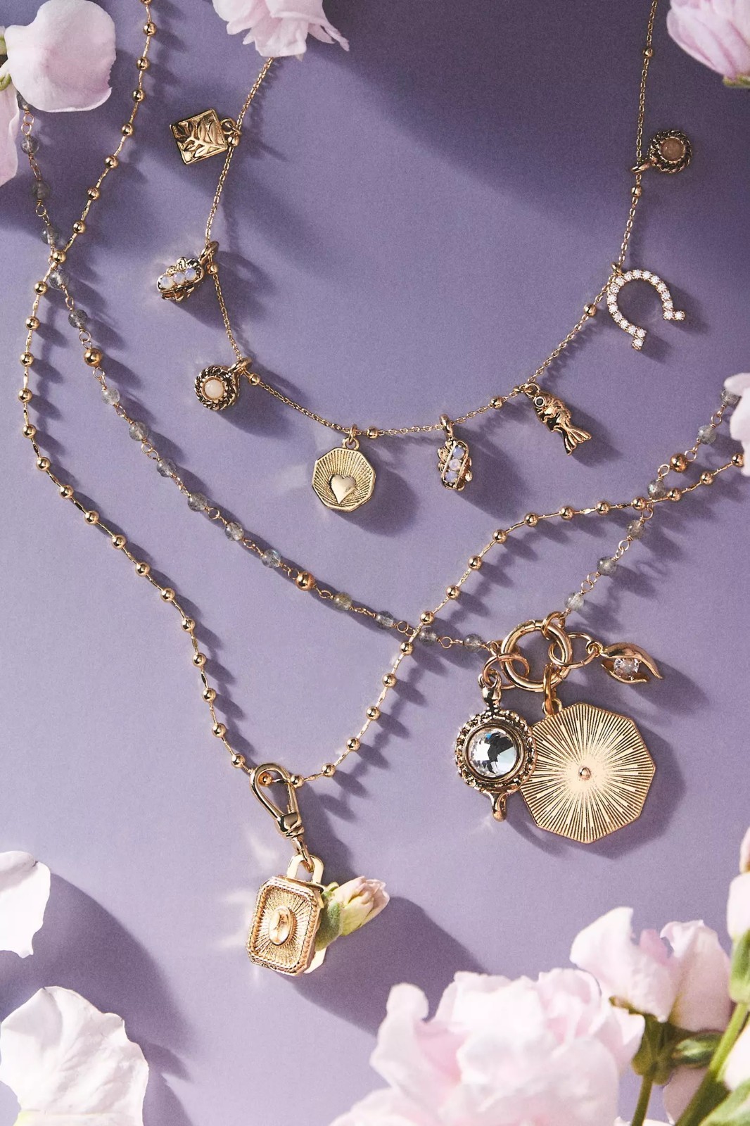 Rare! NWT Anthropologie Shades of Sea Layered Necklaces Delicate Charm Set of 3
