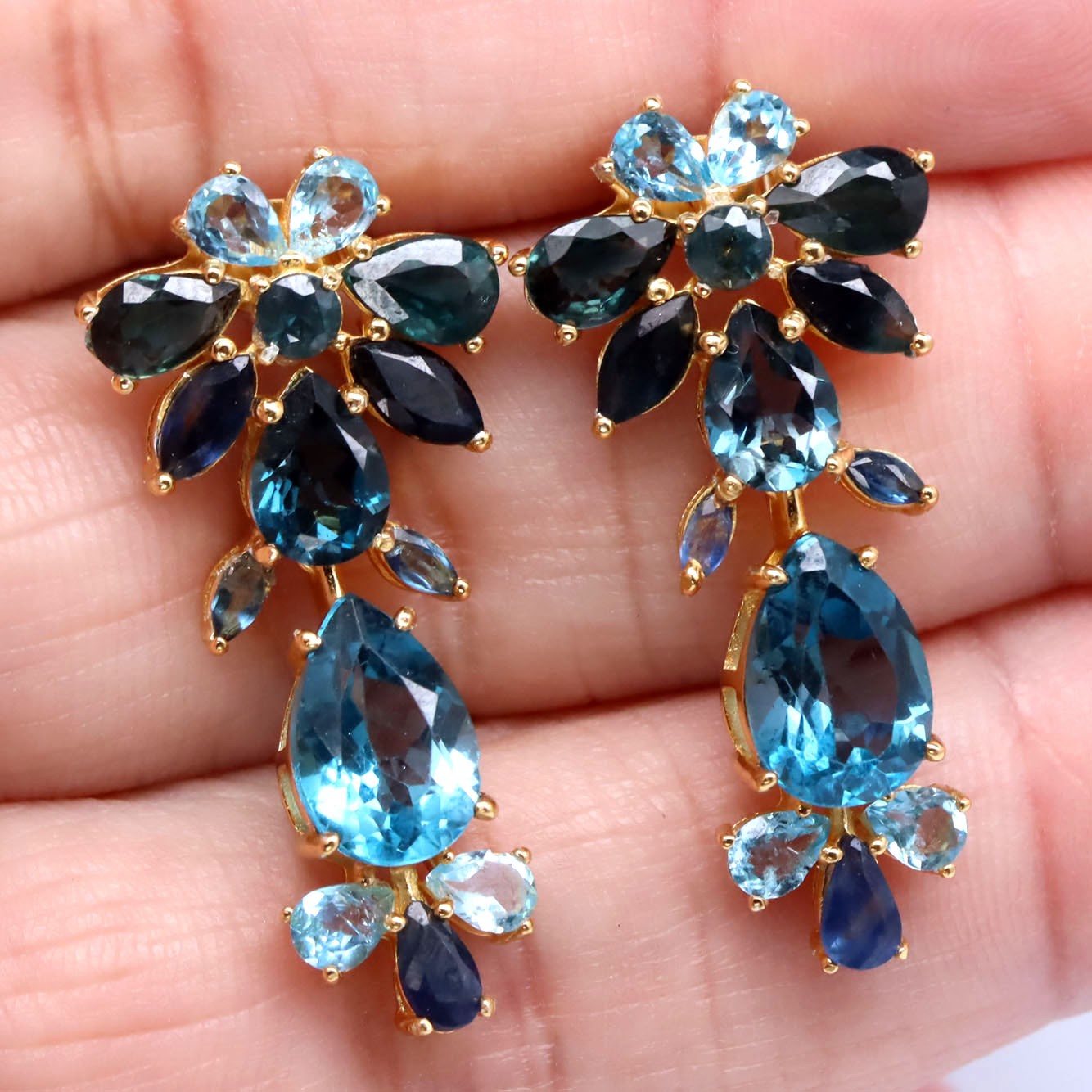 925 Sterling Silver London Blue – Sky Blue Topaz & Blue Sapphire Earrings