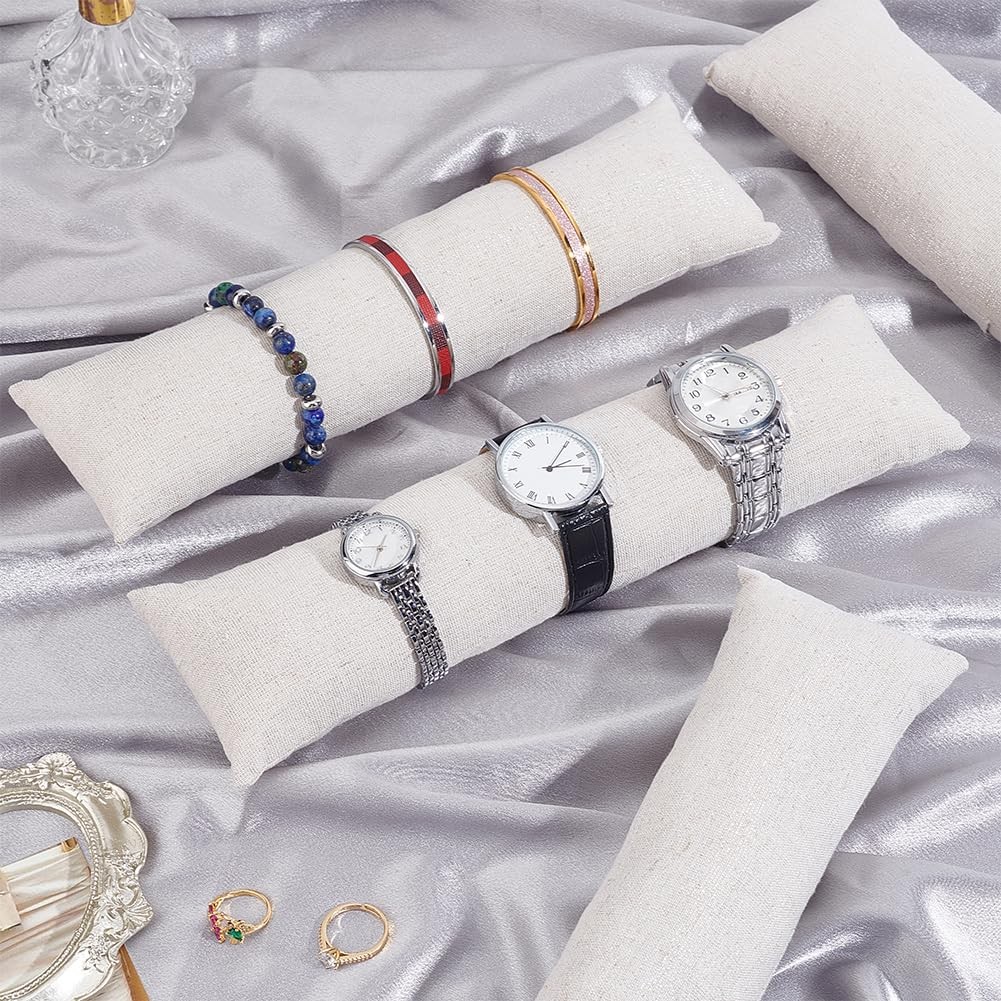 4pcs Long Watch Pillows, 11 x 3 Inch Velvet Bracelet Pillows Beige Sparkling …