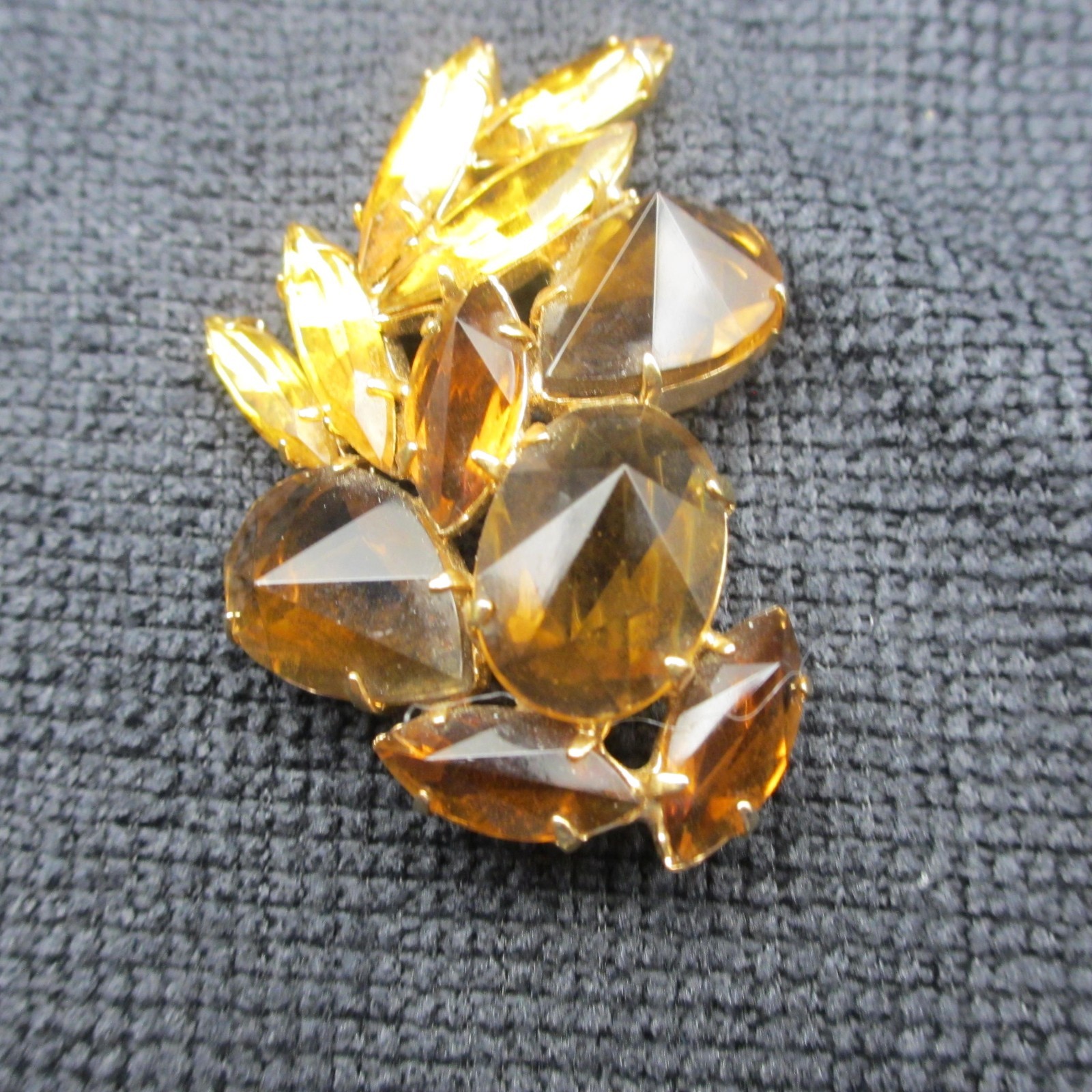 Vintage Rhinestone Brooch Golden Brown Gold Tone