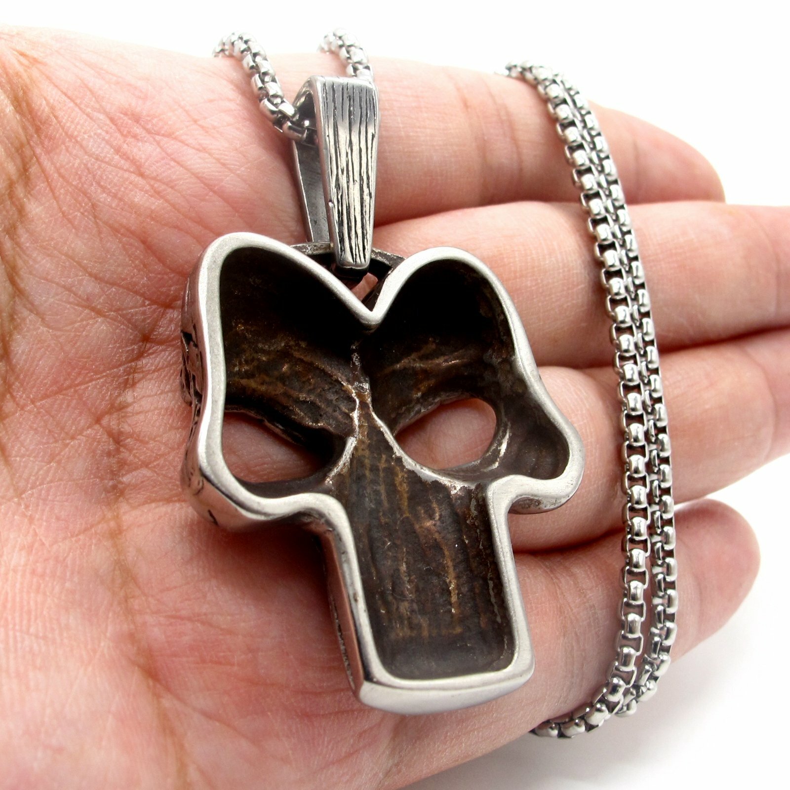 MENDEL Mens Punk Biker Superhero Punisher Skull Pendant Necklace Stainless Steel