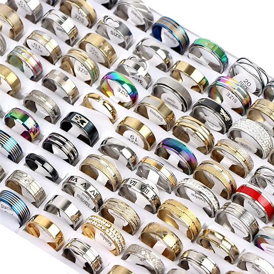 100X Bulk Lot Mixed Stainless Steel Rings Men’s women’s Fashion Ring Wholesale .
