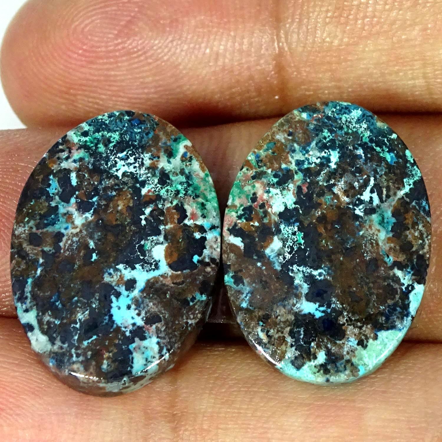 43.50Cts Natural Designer Azurite Pair Oval Cabochon Gemstone 16X23X5MM