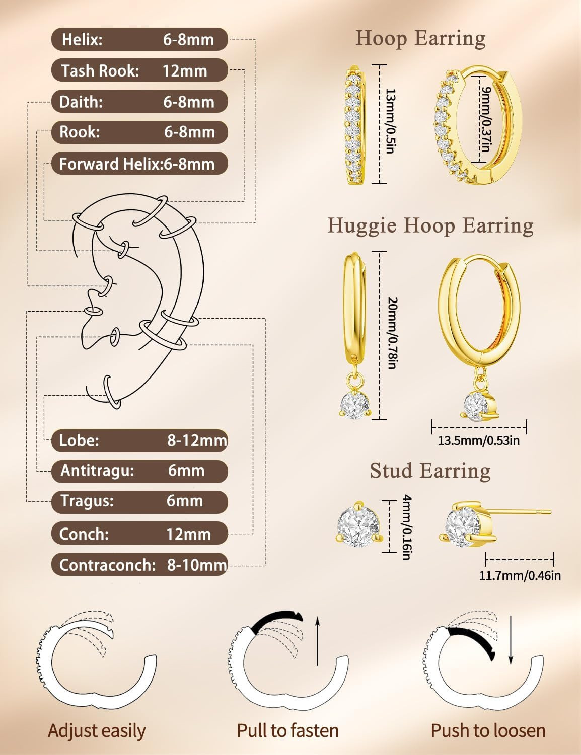 3 Pairs Hoop Earrings Set – Dainty Stud Dangle Cartilage for Women | Hypoallerge