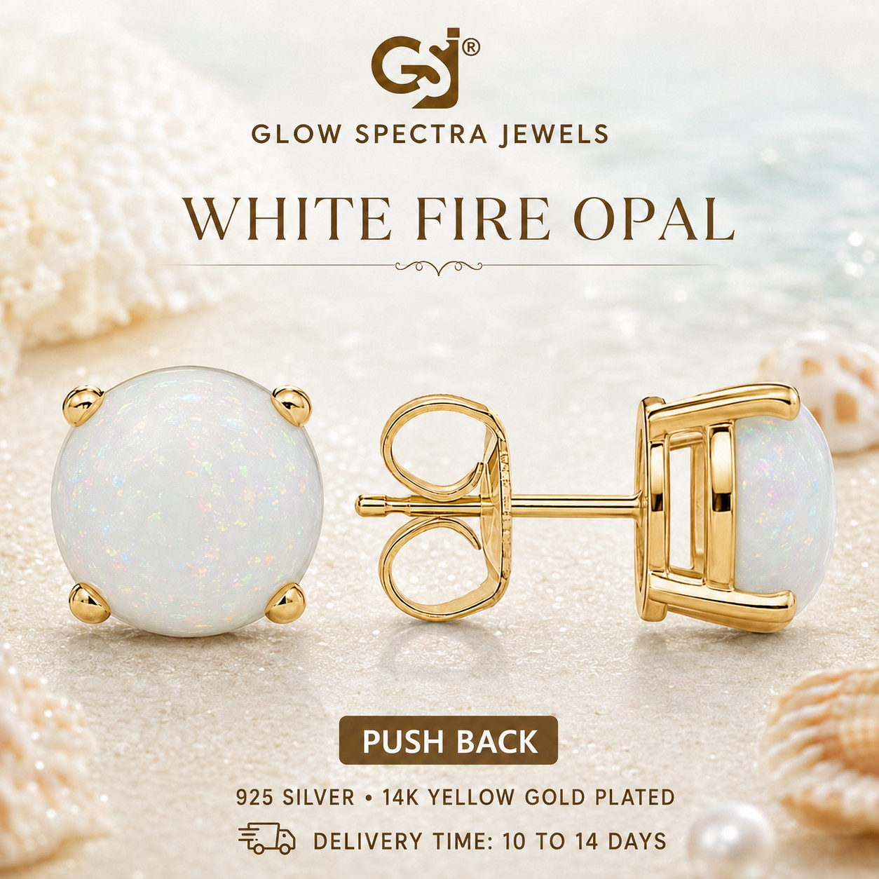 2CT Solitaire Lab Created Fir Opal Stud Erring 925 Silver 14k Yellow Gold Plated