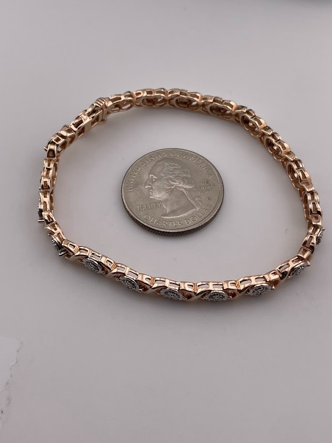UNIQUE DESIGNS ROSE GOLD OVER 925 STERLING SILVER TENNIS BRACELET 7″ 3339