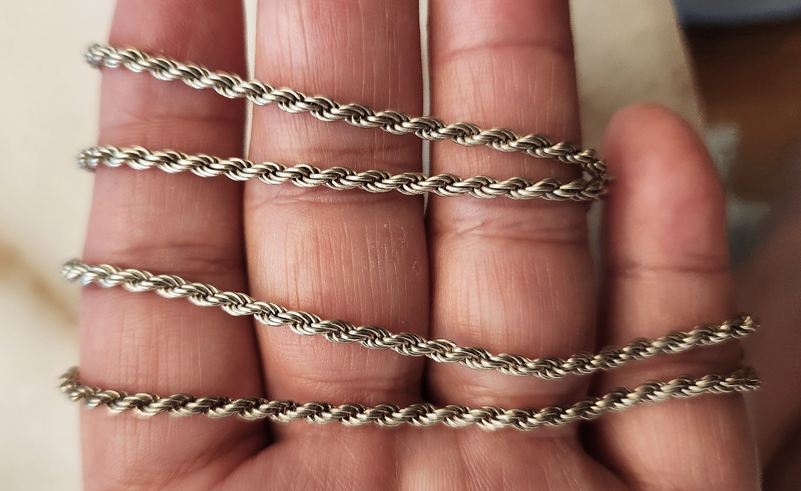 3MM ITALY .925 STERLING SILVER 24″ ROPE TWIST NECKLACE CHAIN 12.7g GRAMS VINTAGE